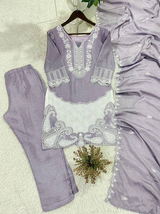 Party-wear Air Tex Chinon Silk Sequence Embroidery Work Suit