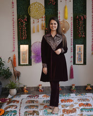 Winter Special Velvet Sequence Embroidery Work Kurta Palazzo
