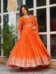 Party-wear American Silk Thread With Sequence Work Gown