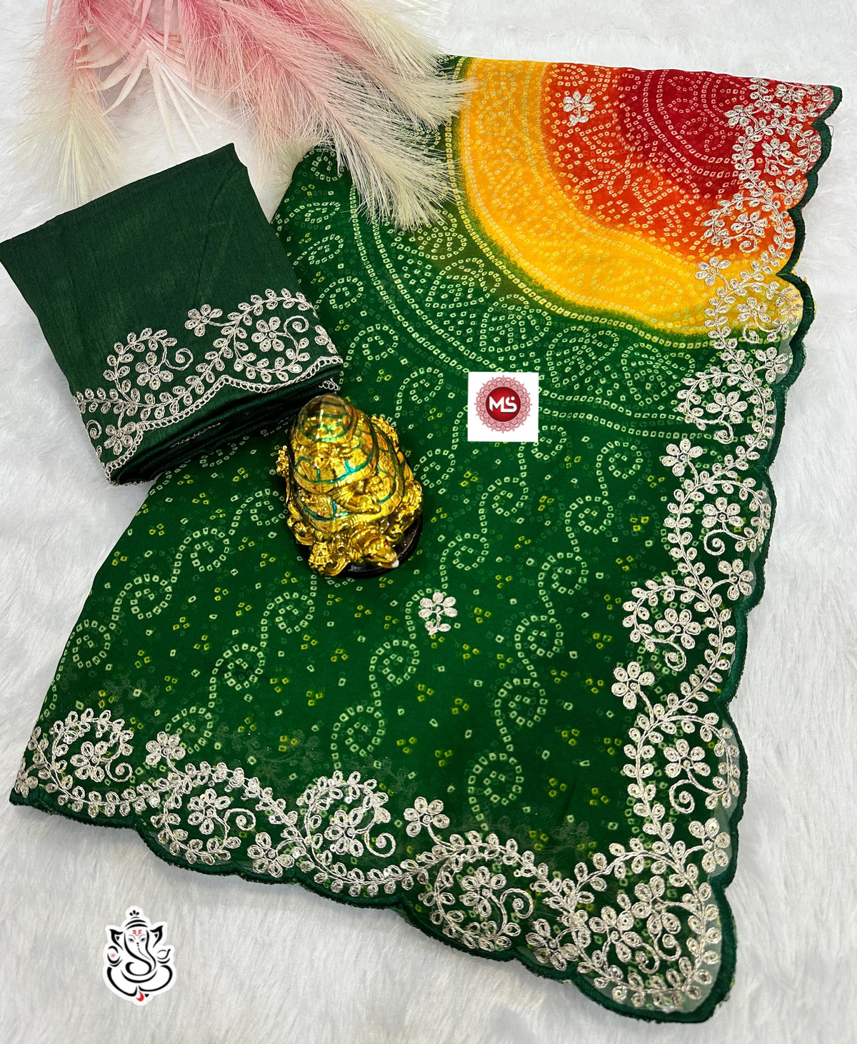 Beautiful Georgette Bandhej Multi Colour Printed Saree