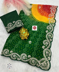 Beautiful Georgette Bandhej Multi Colour Printed Saree