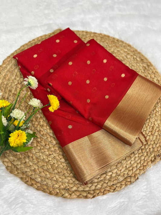 Beautiful Red Soft Premium katan Silk With Zari Rich Pallu With Saree