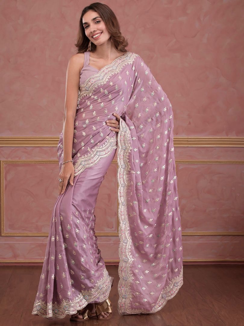Diamond Chinon Silk with Heavy Embroidery Work Saree