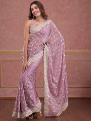 Diamond Chinon Silk with Heavy Embroidery Work Saree