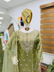 Designer Party-wear Fendy Silk Embroidery Sequence & Diamond Handwork Suit