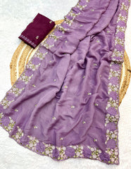 Beautiful Crunchy Chiffon Embroidery Work Saree