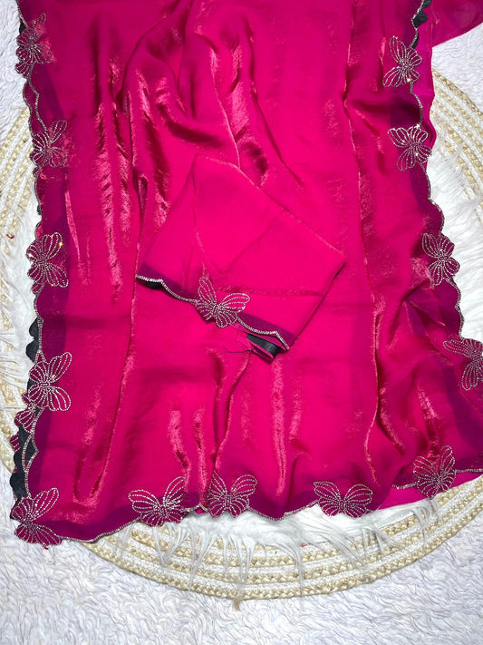 Beautiful Butterfly Fendy Chiffon Two-Tone Blooming & With Zarkhan Work Saree
