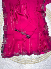Beautiful Butterfly Fendy Chiffon Two-Tone Blooming & With Zarkhan Work Saree