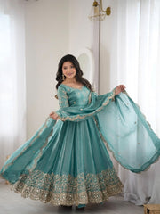 Elegant Fendy Silk Party Were Embroidery Sequence Work Gown