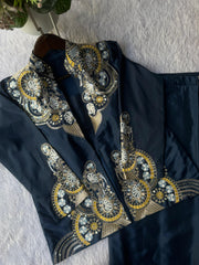 Designer Indo Western French Crepe Embroidery Work Lehenga Saree