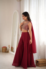 Indo-western Crunchy Silk Crop Top Palazzo Set