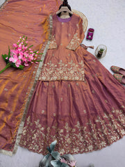 Party-wear Designer Dual Shaded Fendy Silk Embroidery Sequence Work Set