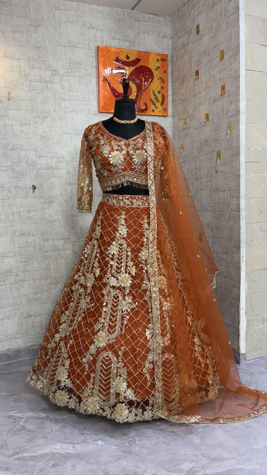 Party-wear Quality Soft Net Coding Sequence Work Lehenga Choli