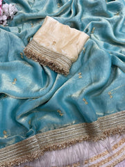 Party-wear Fendy Satin With Sequence Butti Work Designer Saree