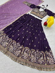 Festival Special Vichitra Silk Embroidery Thread & Sequence Work Lehenga Choli