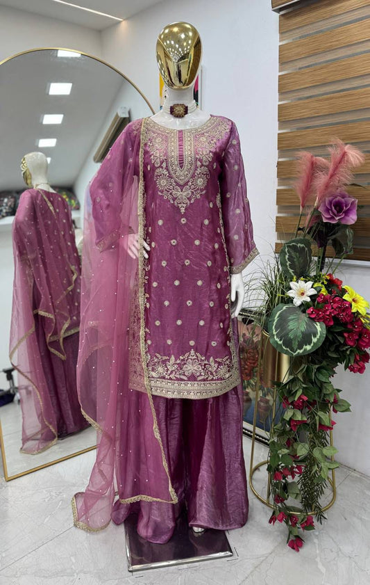 Party-wear Fendy Silk Embroidery Sequence Work Sharara