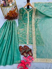 Designer Pure Fendi Silk Embroidery Work Sarara Set