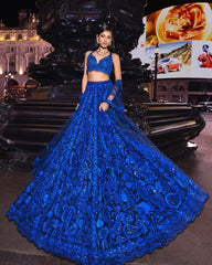 Marvelous Royal Blue Georgette Sequence & Thread Work Lehenga Choli