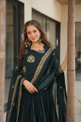 Party-wear  Blooming Designer Rich Zari & Sequence Embroidered Gown