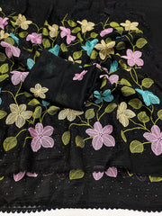Party-wear Viscose Crunchy Silk Floral Design Embroidery Thread Work Saree