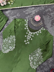 Party-wear Green Chinon Silk thread with Sequence Sharara