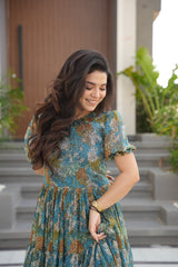Beautiful Printed Georgette Work Gown