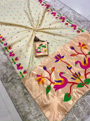 Beautiful khadi Raw Silk Minakari Weaving Border Work Saree