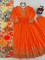 Party-wear Georgette Thread With Sequence Work Gown