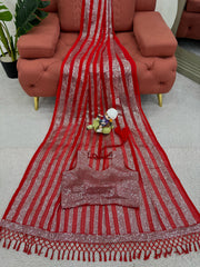 Party-wear Red Georgette Thread With Sequence Work Saree