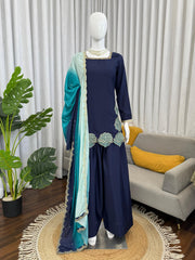 Beautiful Natural crep Thread Sequence Work Suit