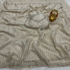 Party-wear Fendy Satin Bead & Handwork With Zarkhan Border Saree