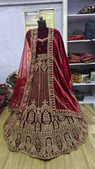 Beautiful Heavy Velvet Zari Work & Zarkan Diamond Work Bridal Lehenga Choli
