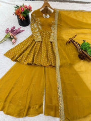 Party-wear Crunchy Silk Embroidery Sequence Work Sharara
