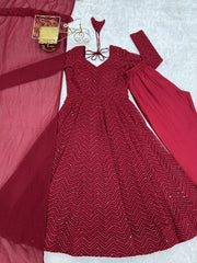 Beautiful Lukhnowi Georgette Sequence Work Anarkali Suit
