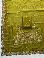 Party-wear Fendy Satin Silk Embroidery Butta Cutwork Border Saree