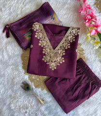 Beautiful Purple Roman Silk Embroidery With Sequence Work Dress