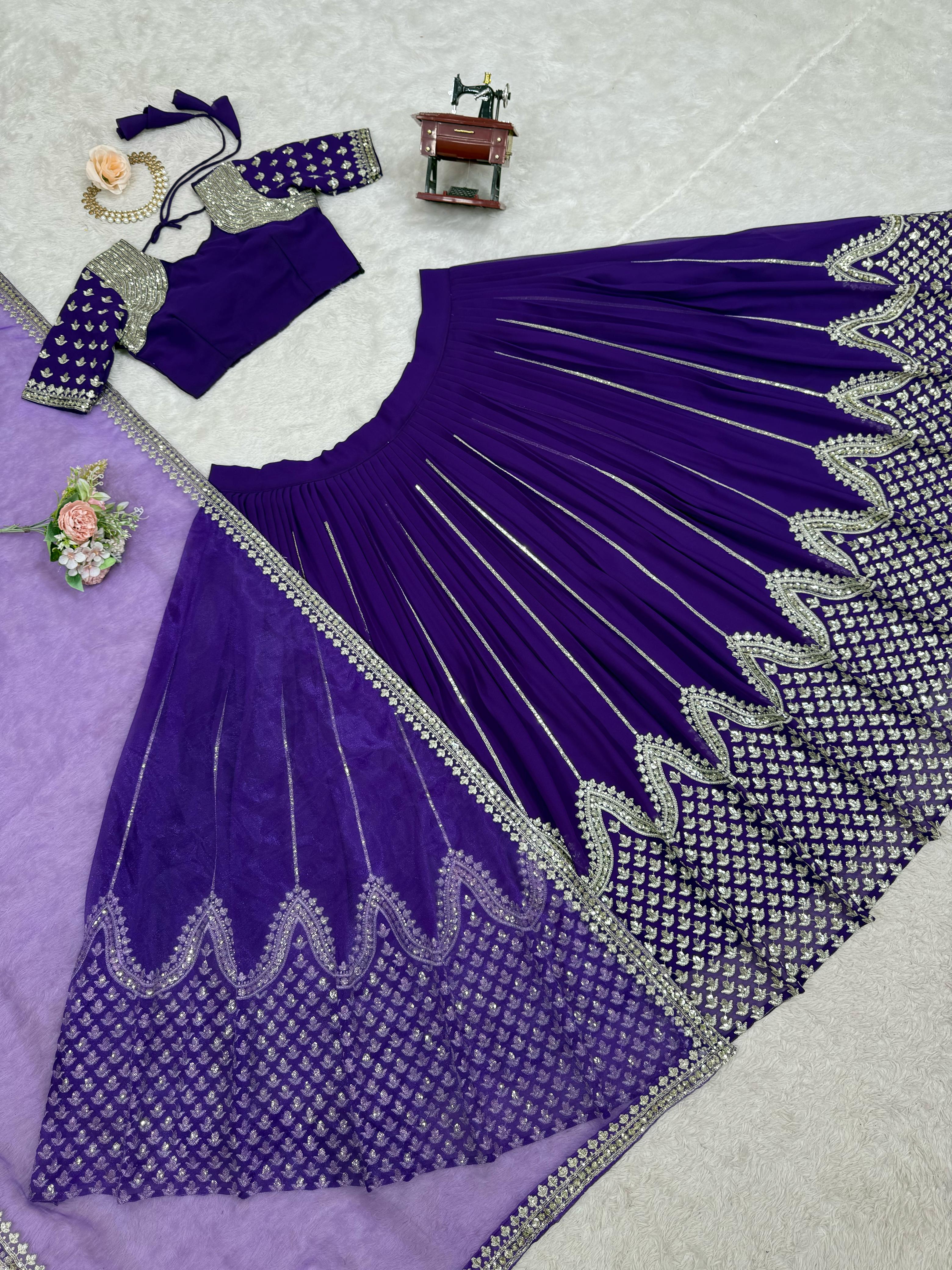 Wedding Special Purple Georgette Thread With Sequence Work Lehenga Choli