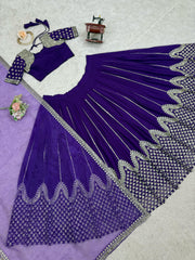 Wedding Special Purple Georgette Thread With Sequence Work Lehenga Choli