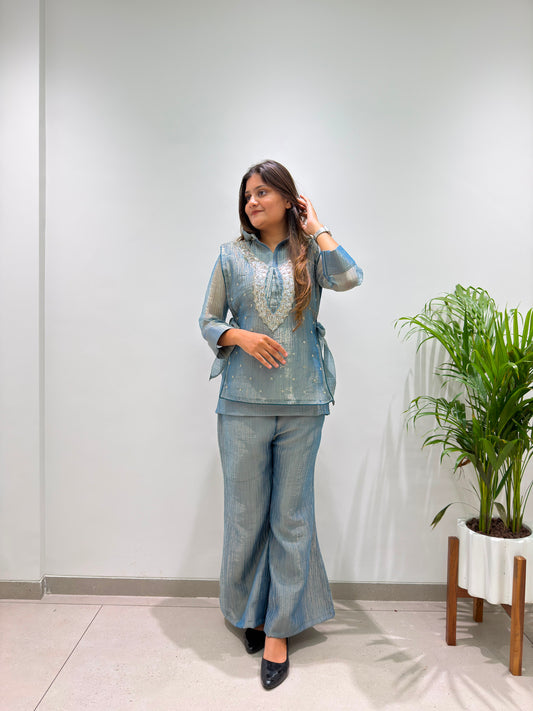Festive Special Salsa Silk Co-Ord Set With Shrug