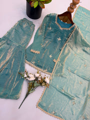 Party-wear Fendy Silk Embroidery Sequence & Real Mirror Work Sharara