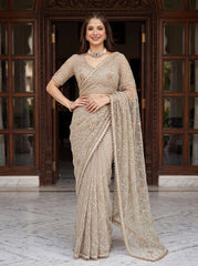 Party-wear Net Beads Sequence & Pearl Embroidery Work Saree