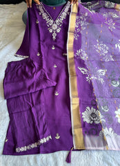 Beautiful Purple Roman Silk Embroidery With Sequence Work Dress