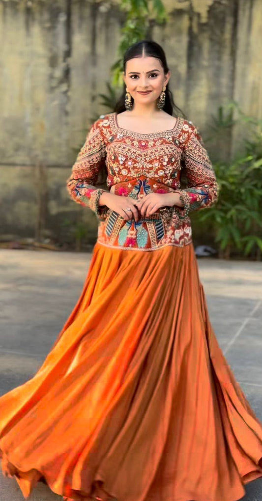 Wedding Special Chinnon Silk Embroidery Sequence Work Lehenga choli