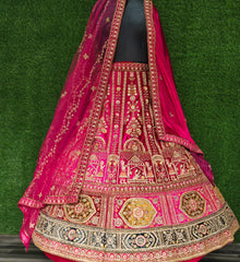 Bridal Special Pink Doli Pattern Velvet Zarkan Diamond Work Lehenga Choli