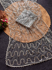 Party-wear Soft Net Real Beads With Moti Work Saree
