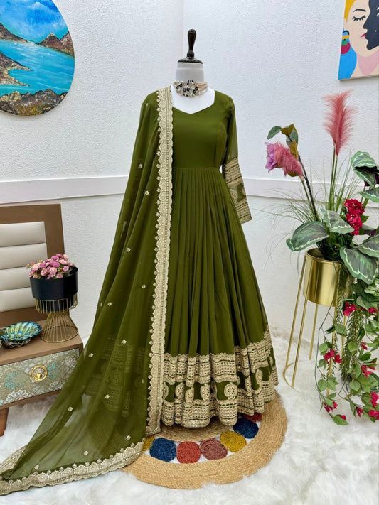 Attractive Georgette Embroidery & sequence Work Gown