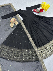 Beautiful Black Embroidery Sequence Work Gown