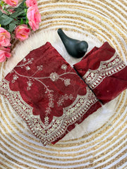 Attractive Pure Space Silk Embroidery Work Saree