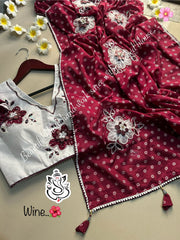 Beautiful Bandhej Printed Chiffon Silk Saree