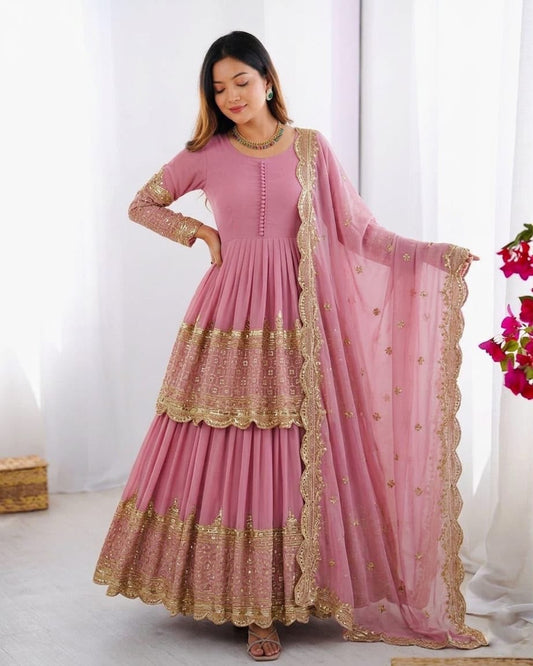 Elegant Designer Georgette Embroidery Work Sarara Set